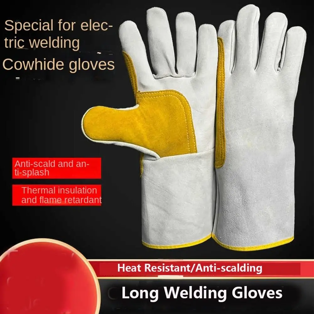

1 пара длинных сварочных перчаток из мягкой кожи, защита труда, прочные перчатки для работы на открытом воздухе, термостойкие противоожоговые перчатки для сварщиков