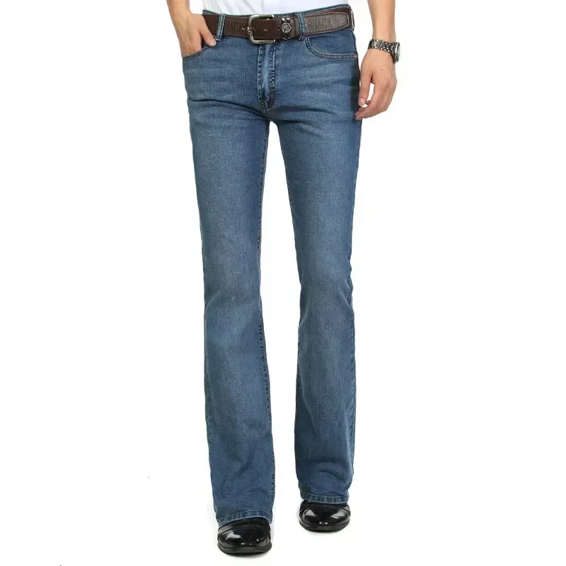 Male Bell Bottom Denim Trousers Slim Black Boot Cut Jeans Men's Clothing Casual Business Flares Pants
