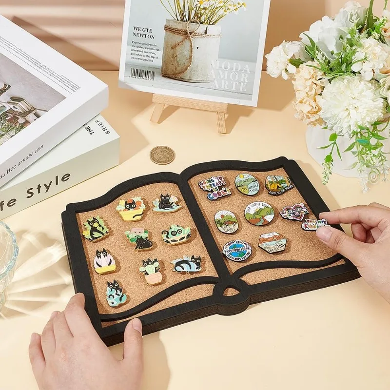 Pin Board Book Cork Board Bulletin Display Board 0.8inch Thick Wall Mounted Cork Board for Brooch Pin Storage Office Home