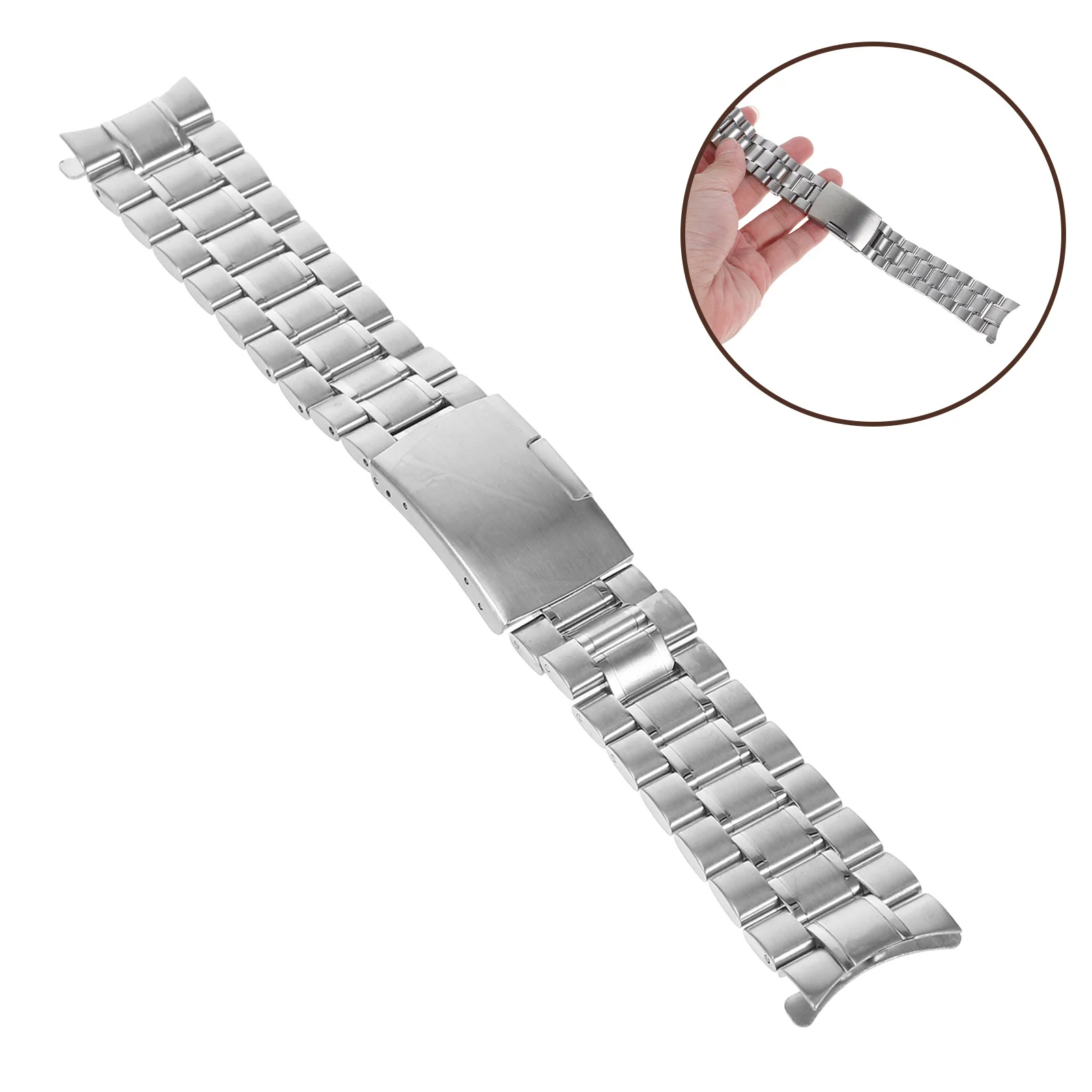 

4Pcs Stainless Steel Watch Band 22mm Black Curved End Foldover Clasp Solid Links Push Button Replacement Strap