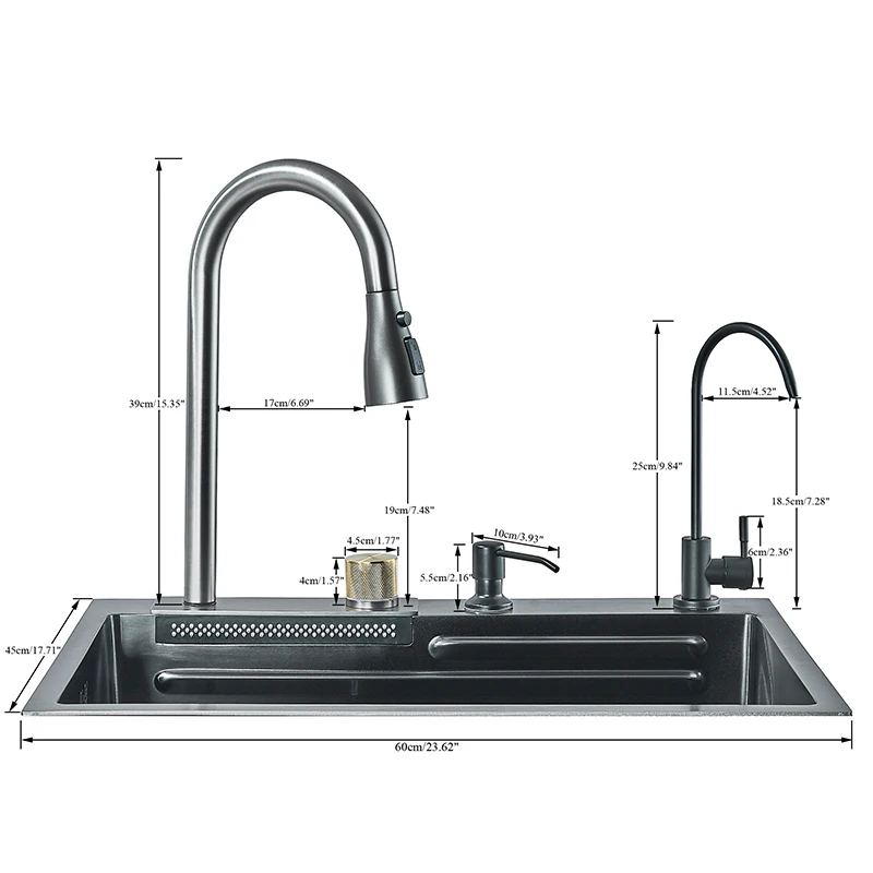 304 5 modalità di scarico dell\'acqua lavello da cucina a cascata in acciaio inossidabile Set di rubinetti con Display digitale integrato a fessura