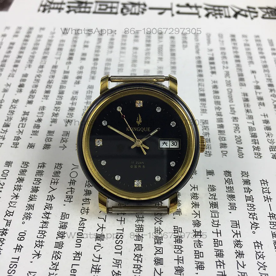 

Peacock Double Calendar Manual Mechanical Watch, Black Diamond Dial Yellow Case Black Bezel 37mm Original Stock
