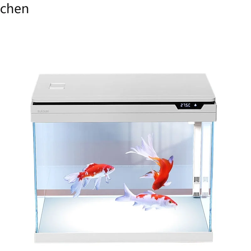 desktop fish living room small household fish tank bottom cabinet ultra-white glass ecological fish tank goldfish
