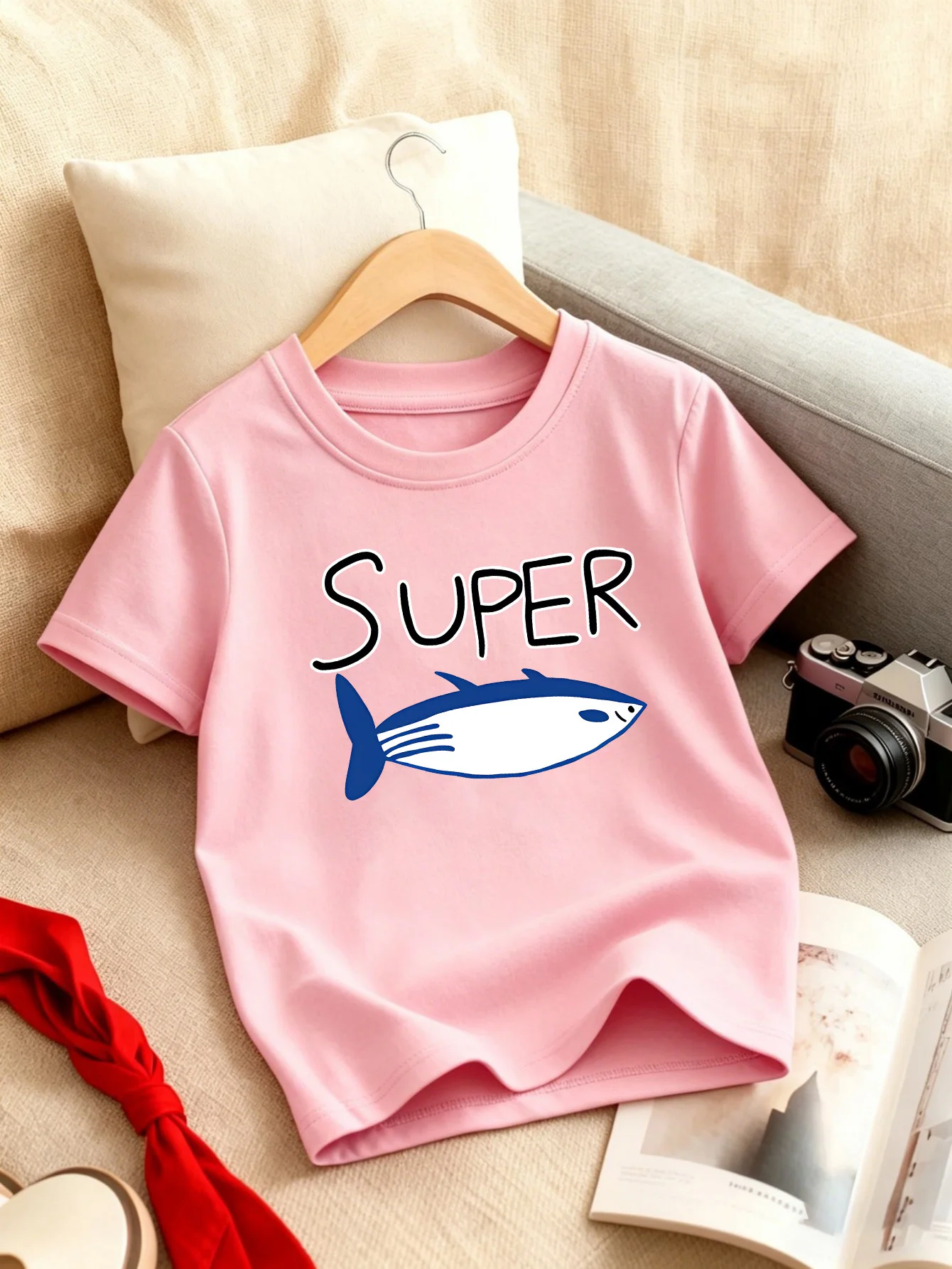 Super Tuna Fish Print Kids Tee Boys Girls Cotton Family Summer Soft Breathable Casual Unisex Child Daily Short Sleeve Wear Tops