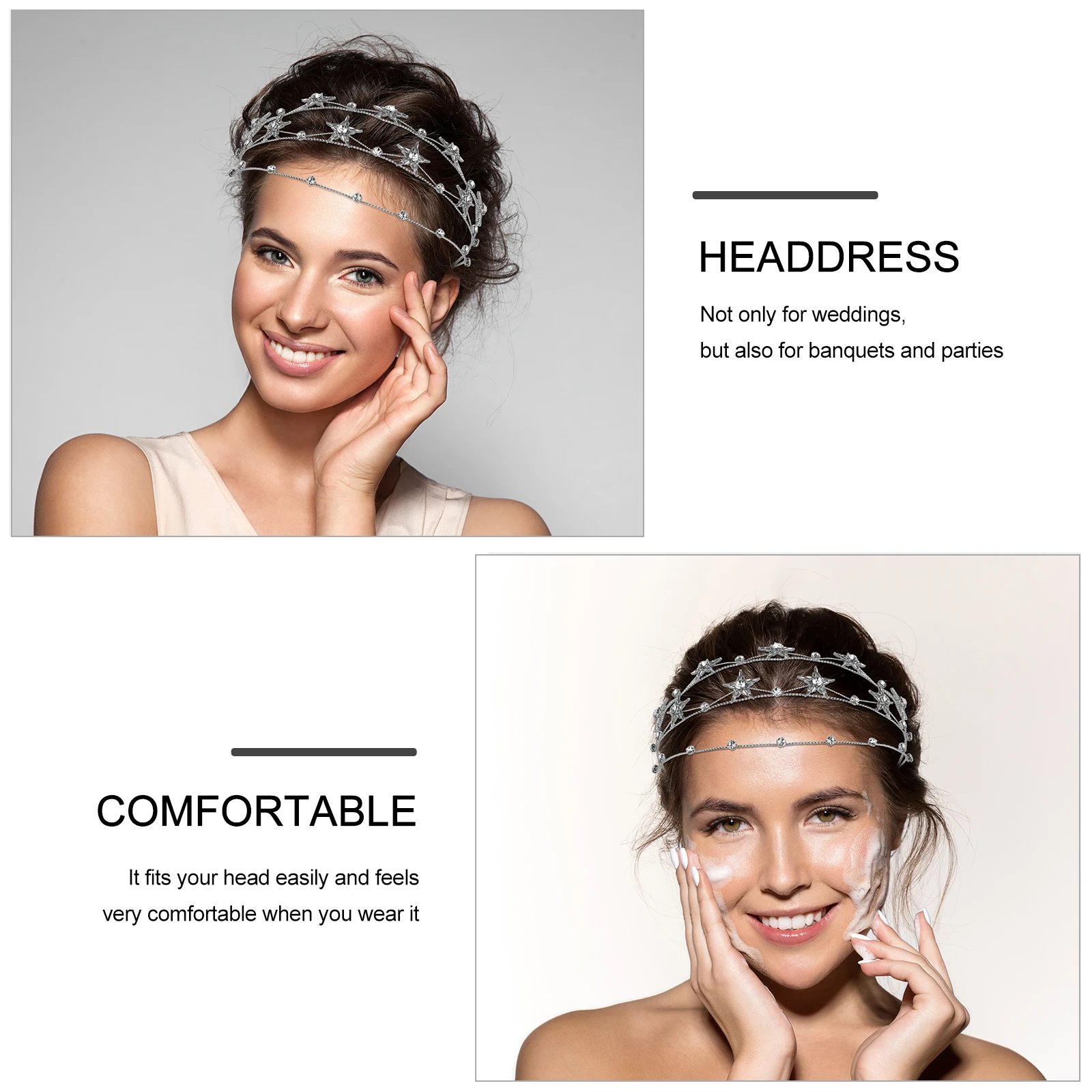 

Five-pointed Star Crown Tiara Bridal Accessories Wedding Hair Decor Women Prom Crown Lightweight Durable Headwear