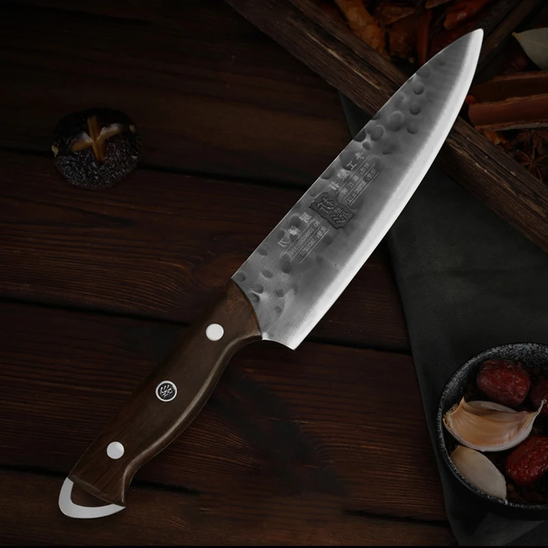 

8 Inch Chef Knife Handmade Forged Steel Blade Cleaver Sashimi Meat Slicing Sushi Vegetables Barbecue Kitchen Knife Ebony Handle