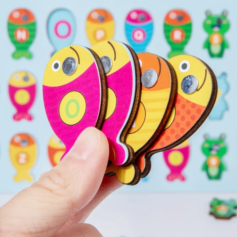 Children's educational toys magnetic fishing games wooden alphanumeric cognitive fishing toys kindergarten parent-child game