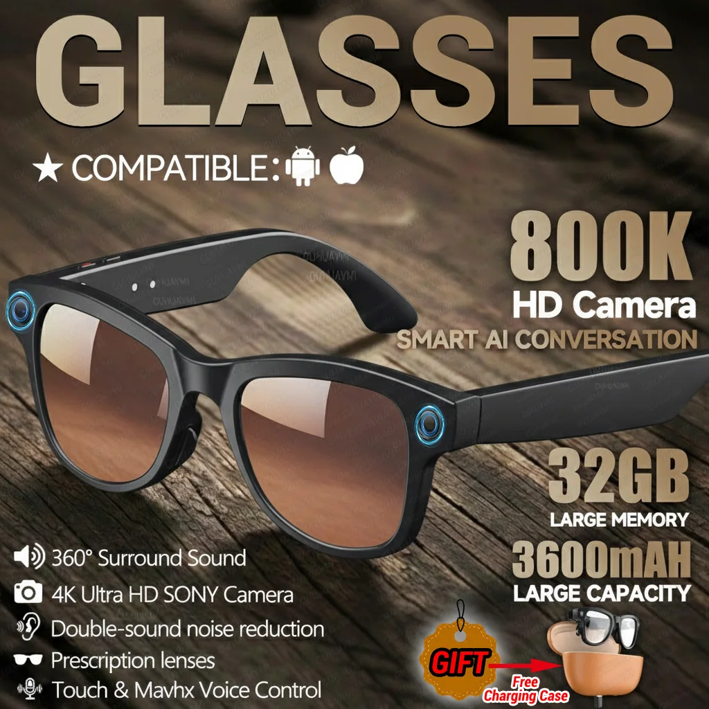 

Новые умные очки для перевода с поддержкой 120+ языков, камерой 800W с защитой от сотрясений, 32 ГБ памяти, AI-чатом и аккумулятором 3600 мАч, функцией звонков