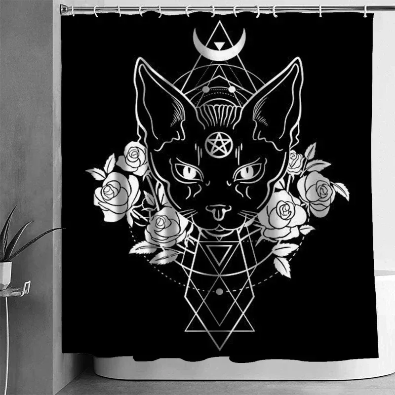 

JHB23HOME Waterproof Shower Curtains Satanic Cat Pentagram Death Print Home Bathroom Products Cortina Baño Kurtyny9Kj(