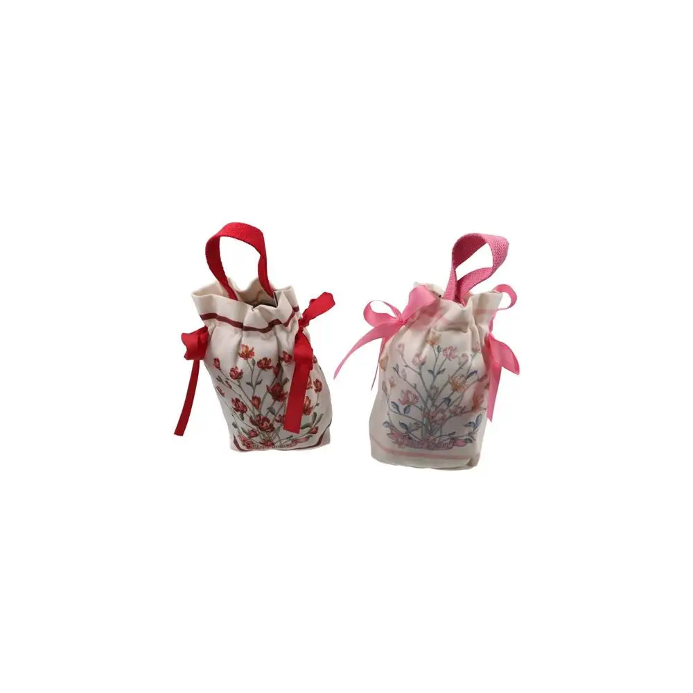 

Mesh Flower Canvas Floral Drawstring Bag Satin Bow Korean Style Small Flower Wrist Bag Jewerly Packing Bag Storage Bag