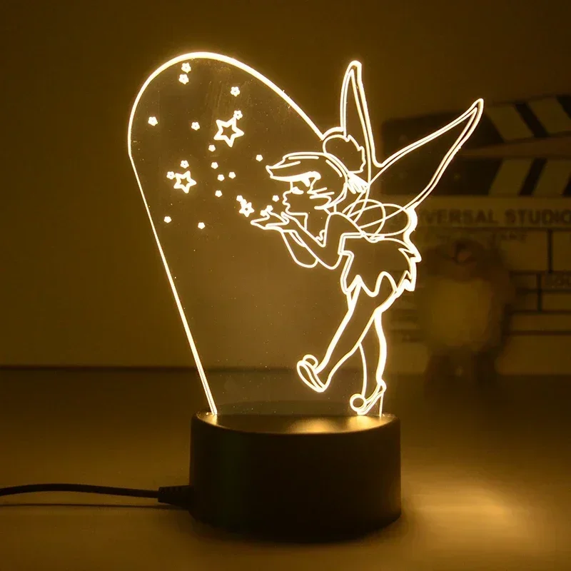 Cute Disney Princess Cartoon Figure Night Light Fairy Tinkerbell 3D Table Lamp Figure Toys Lamp Bedside Decor Gift for Kids