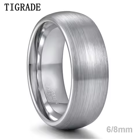Tigrade 6mm 8mm Tungsten Carbide Men's Ring Silver Color Brushed Unisex Wedding Band Jewelry Ring Domed Engagement Ring