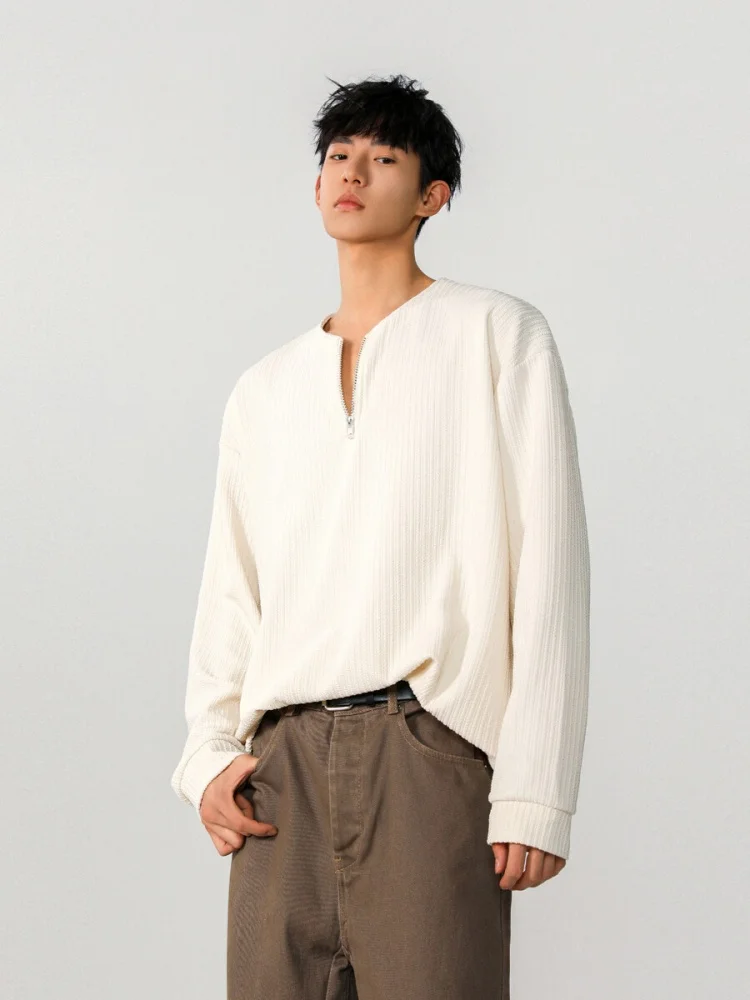 

Men's Long Sleeve Zipper T-Shirt Spring Autumn Style Crew Neck Sweatshirt Pure Color Base Layer Shirt Anti-Wrinkle Wear Resis...