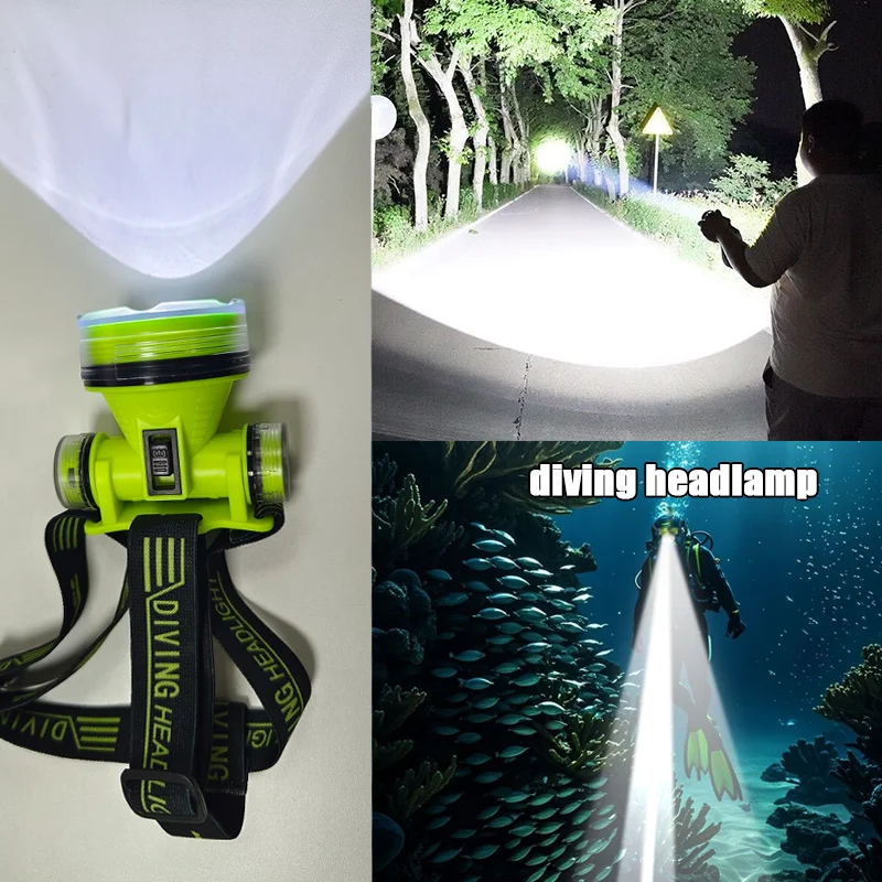 60000LM Super Powerful LED Diving Headlamp Type C Rechargeable Head-Mounted Flashlight Strong Light Professional Diving Headlamp