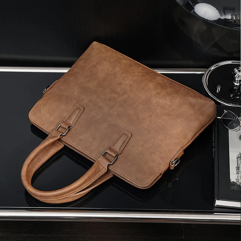 Vintage Soft Leather Briefcases For Men Business Handbags High Quality Shoulder Messenger Bag Male Office Laptop Bags