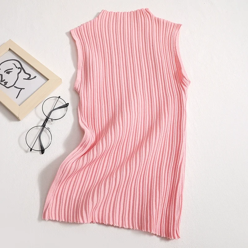 Spring Summer Knitted Simple Tank Female Sleeveless Solid Cropped T shirts Tees Tops For Women