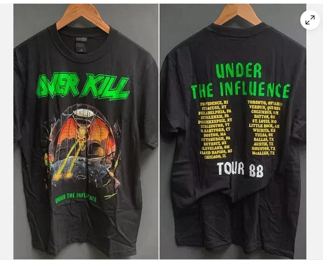 T-shirt noir basique reédité de la tournée Under The Influence de la groupe Overkill 88