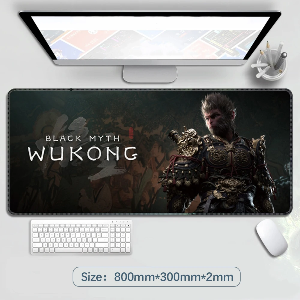 Black Myth Wukong Game Mouse Mats Large Anime Desk Pads 800x300x2MM Gamer Game Keyboard Pad Rubber Non-slip Lock Edge Mouse Pad