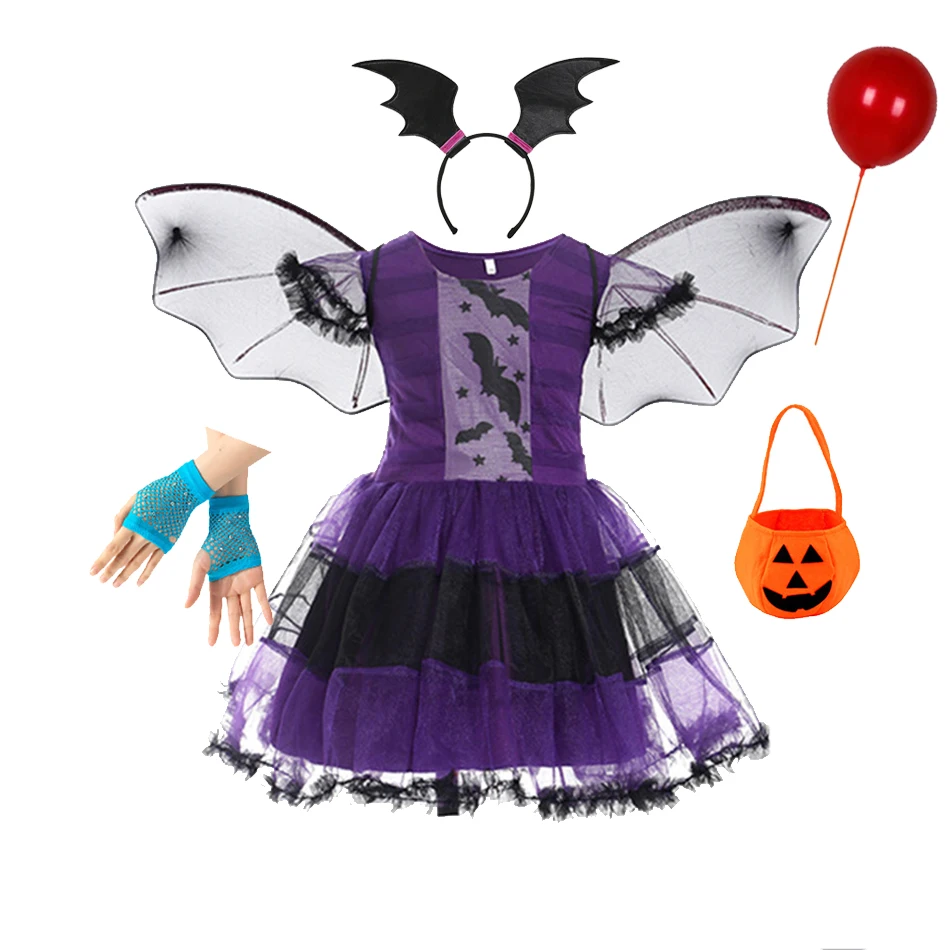 Halloween Vampire Disguise Clothing Child Disney Junior Vampirina Dress with Wings Gloves Girls All Saints\' Day Kids Costume