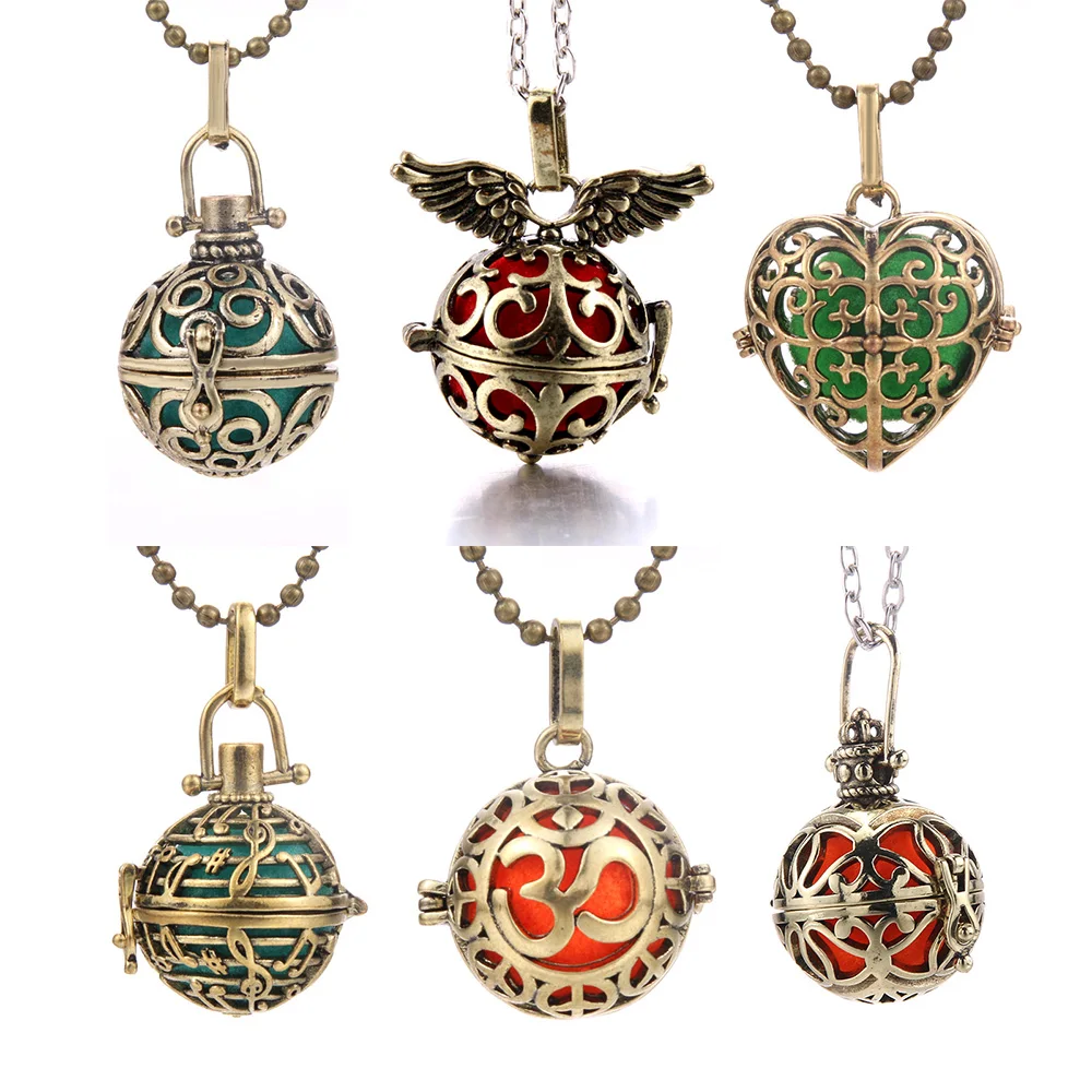 Mexico Chime Hollow Heart Angel Wings Vintage Necklace Jewelry Music Ball Essential Oil Christ Copper Pregnant Necklace Pendant