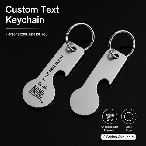Custom Text Keychain Personalized Name Beer Bottle Opener Laser Engraving Stainless Steel Customized Text Supermarket Cart Token