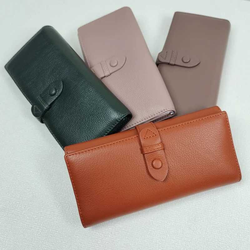 Nieuwe Mode Casual Koeienhuid Tri-Fold Lange Portemonnee Clutch Voor Vrouwen Zacht Lederen Tas Dames Organizer Etui Portemonnee