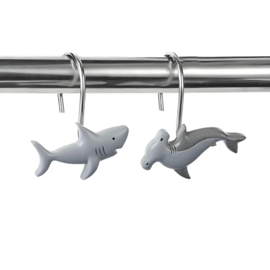 

Крючки для занавесок для душа в виде акулы, 12 шт., декоративные вешалки для занавесок для душа, сверхмощные металлические кольца для душа, милый аксессуар для декора ванной комнаты