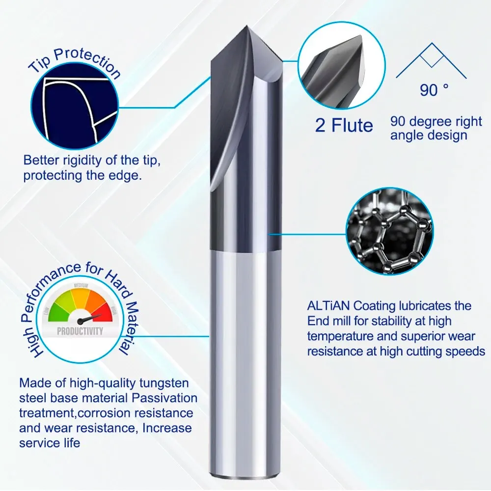 XCAN Chamfer End Mill 90 Degrees 6mm 2 Flute Chamfer Cutter Chamfer Router Bit Carbide End Mill CNC Machine Milling Cutter