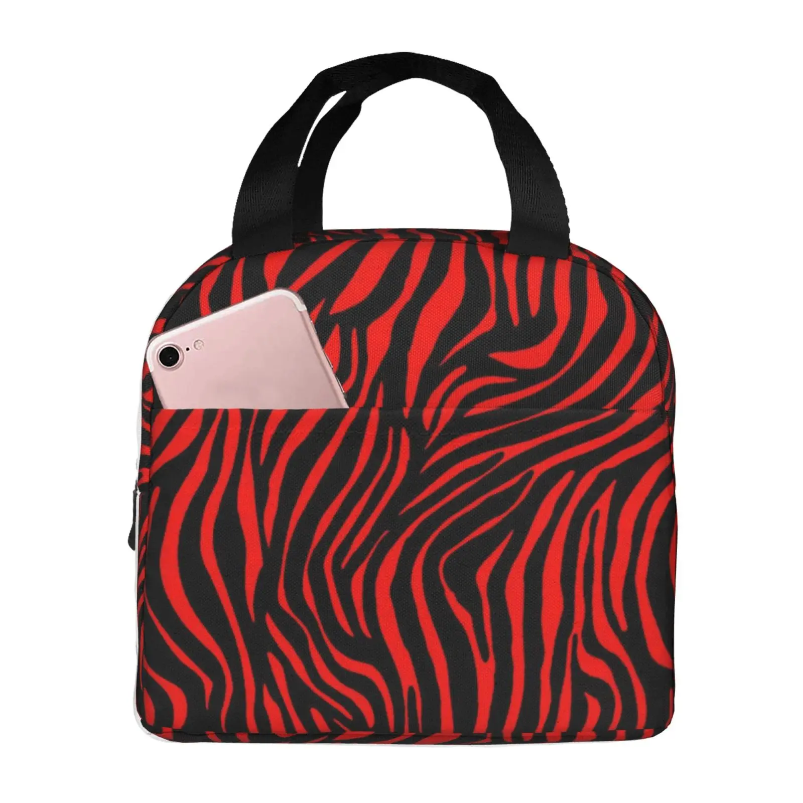 Red Zebra Print Lunch Bag Large Capacity Thermal Insulated Lunch Tote Lightweight Women's Lunch Box Bag for Work School Picnics