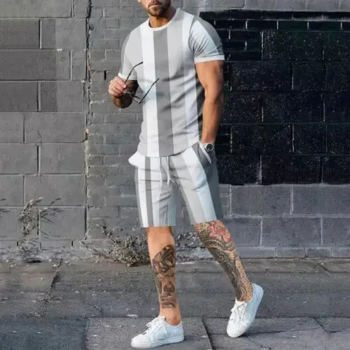 

Summer Splicing Pattern Men's Shorts Sets Casual Street T Shirts+Shorts 2PCS Outfits 3D Print Man Clothes O-Neck Beach Tracksuit