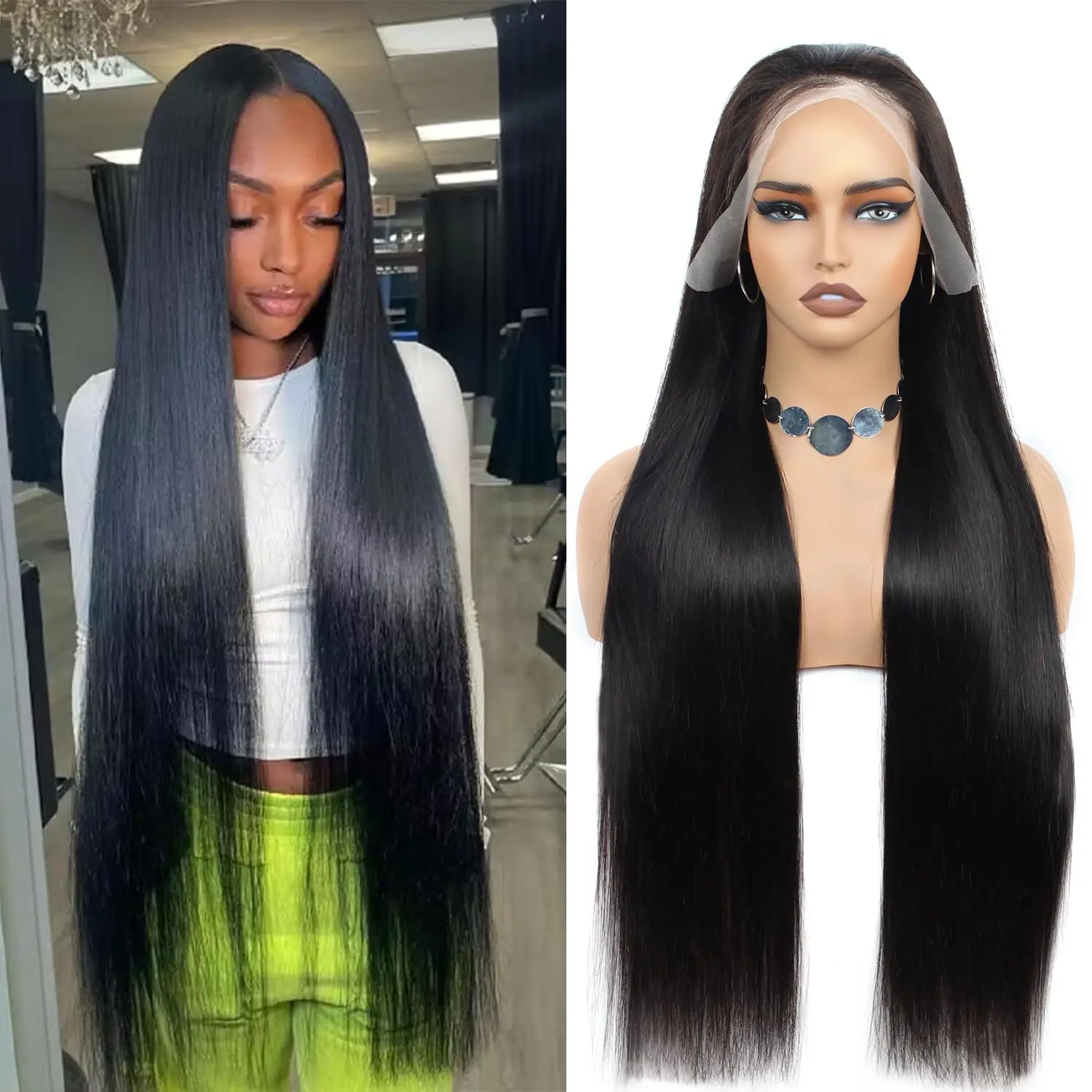 

200% Density Straight 1B 13x4 Inch HD Lace Lace Front Wigs Human Hair Baby Hair Wig Transparent Lace