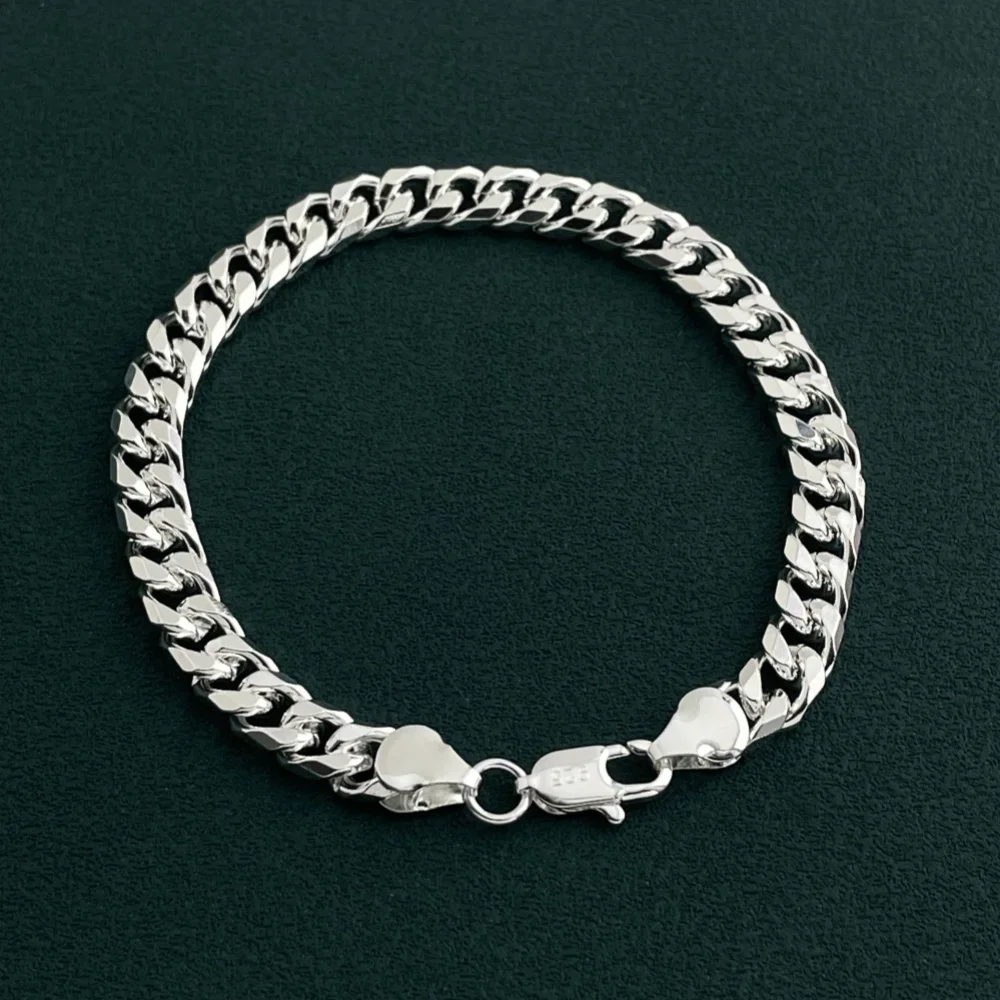925 sterling silver 6.5MM sideways Cuban exquisite bracelet, suitable for men and women party jewelry accessories