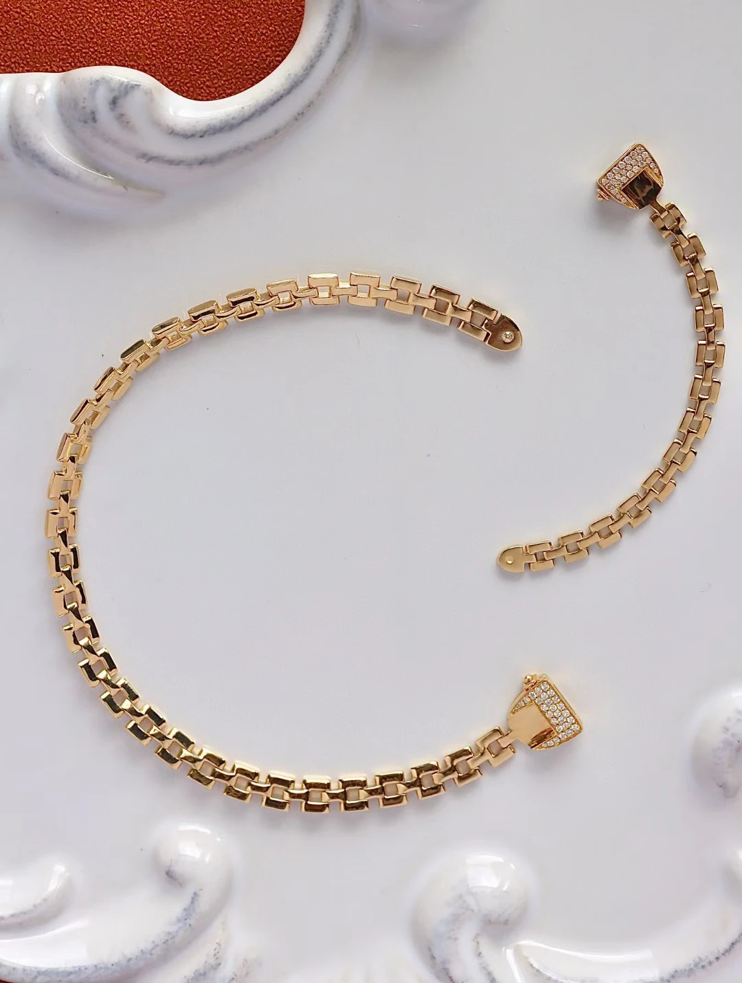 

Real 14K solid gold diamond bracelet Watch buckle Tank Chain Bracelet Fine jewelry custom Valentine's Day gift Wedding birthday