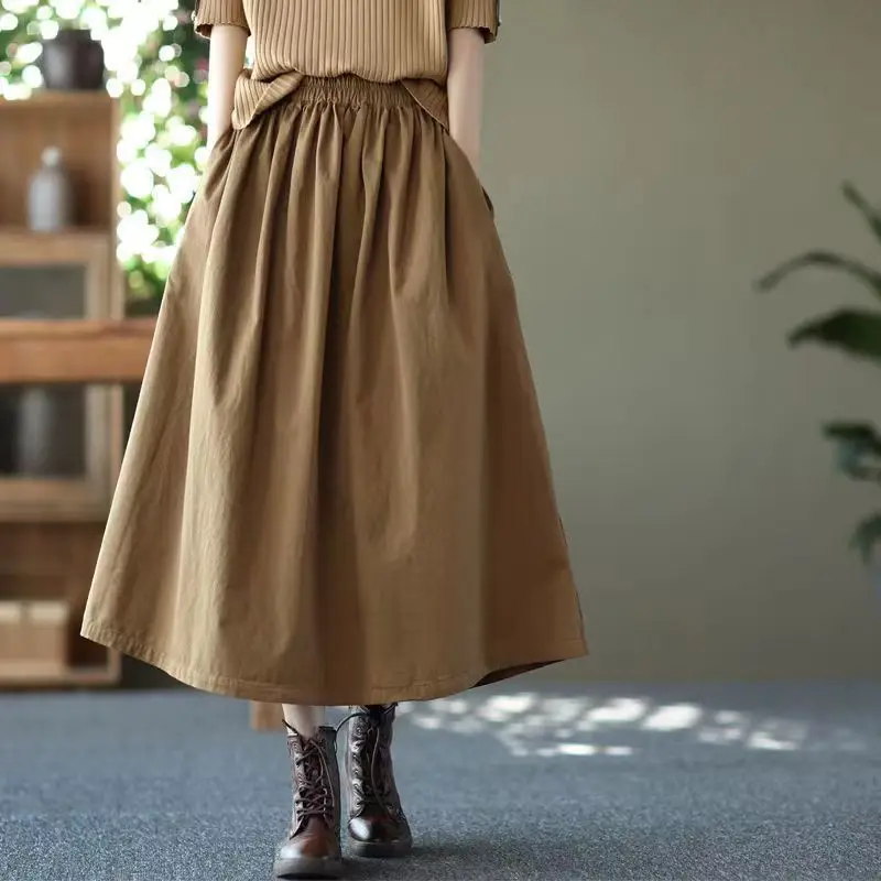 

Women's Long Skirt High Waist A-Line Knee-Length Fashion Pockets Pleated Casual Elegant Skirts