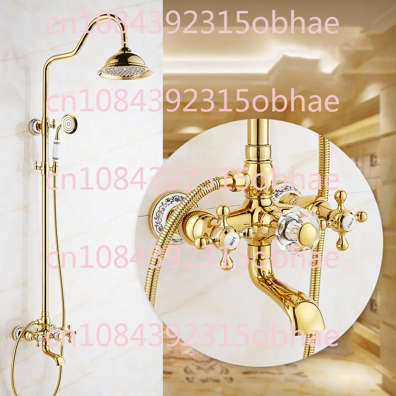

European Style Copper Sprinkler Golden Simple Shower Seven-Step Crystal Ball American Bath