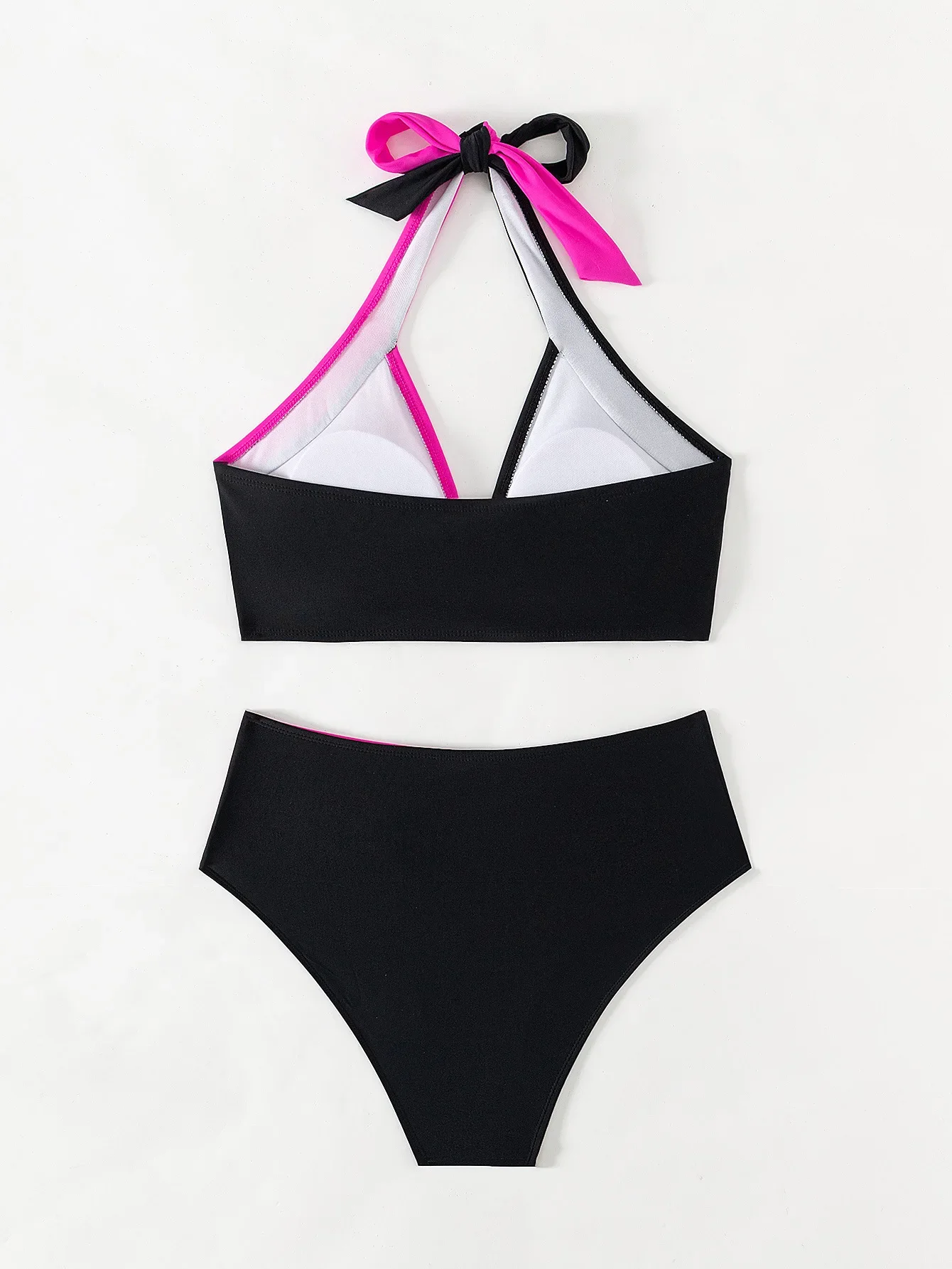 Sexy Black White Patchwork Bikini Set Women Halter Cross Push Up Padded High Waist Swimsuit 2025 Bathing Suit Two Piece Swimwear