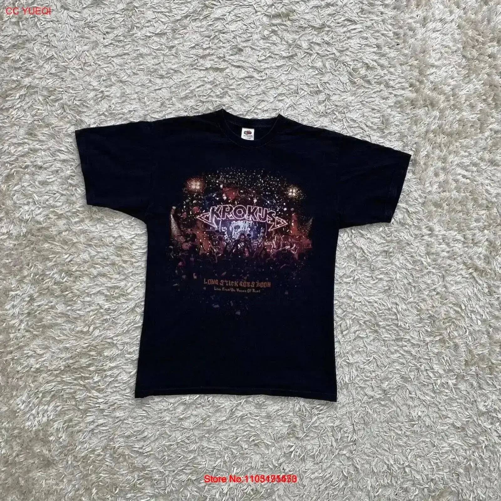 Vintage preto masculino t camisa krokus vara longa vai boom rock band 2000s tamanho l lavado elegante streetwear moda vintage casual