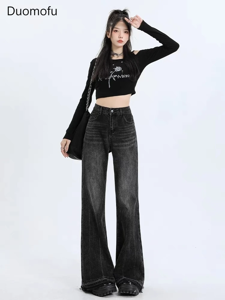 Duomofu Autumn Full Length Classic Straight Loose Female Jeans American New Basic High Waist Slim Chic Flare Fashion Women Jeans