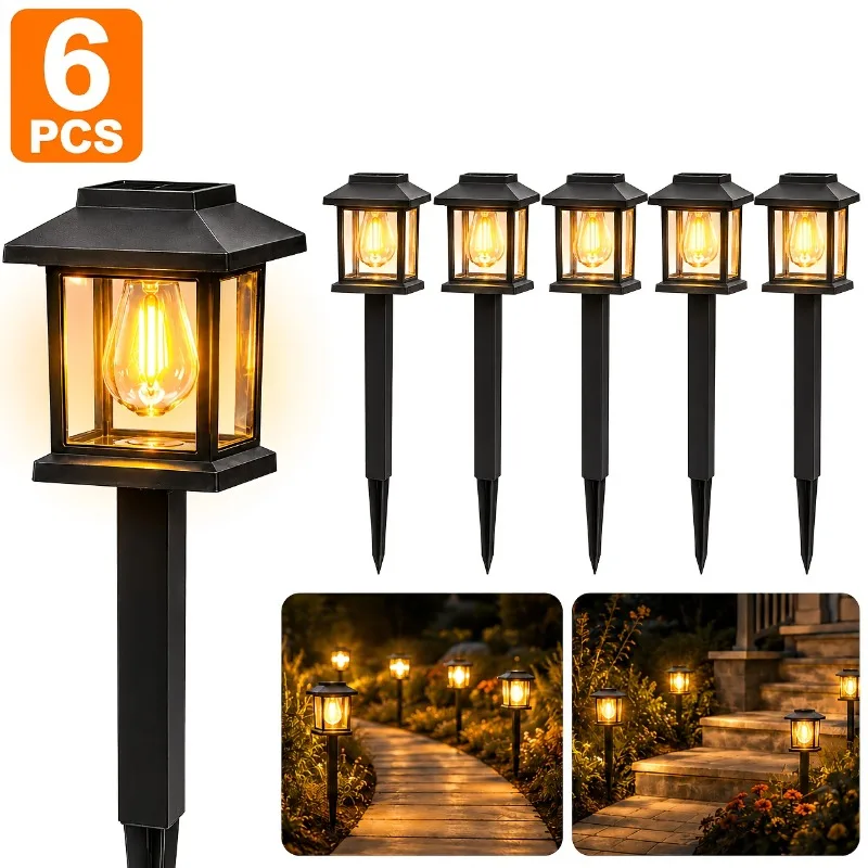 1-6Pcs Solar Pathway Lights Outdoor Waterproof Auto On/Off Landscape Lighting for Yard Halloween Driveway Walkway Garden Decor