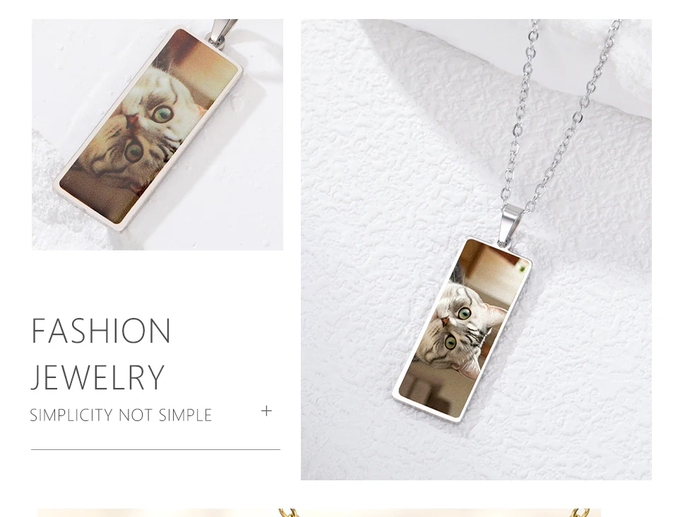 Benutzerdefinierte Druck Foto Halskette einseitiges Logo personalisierte Rechteck Anhänger Edelstahl Schmuck Party Valentinstag Geschenke – Detail 7