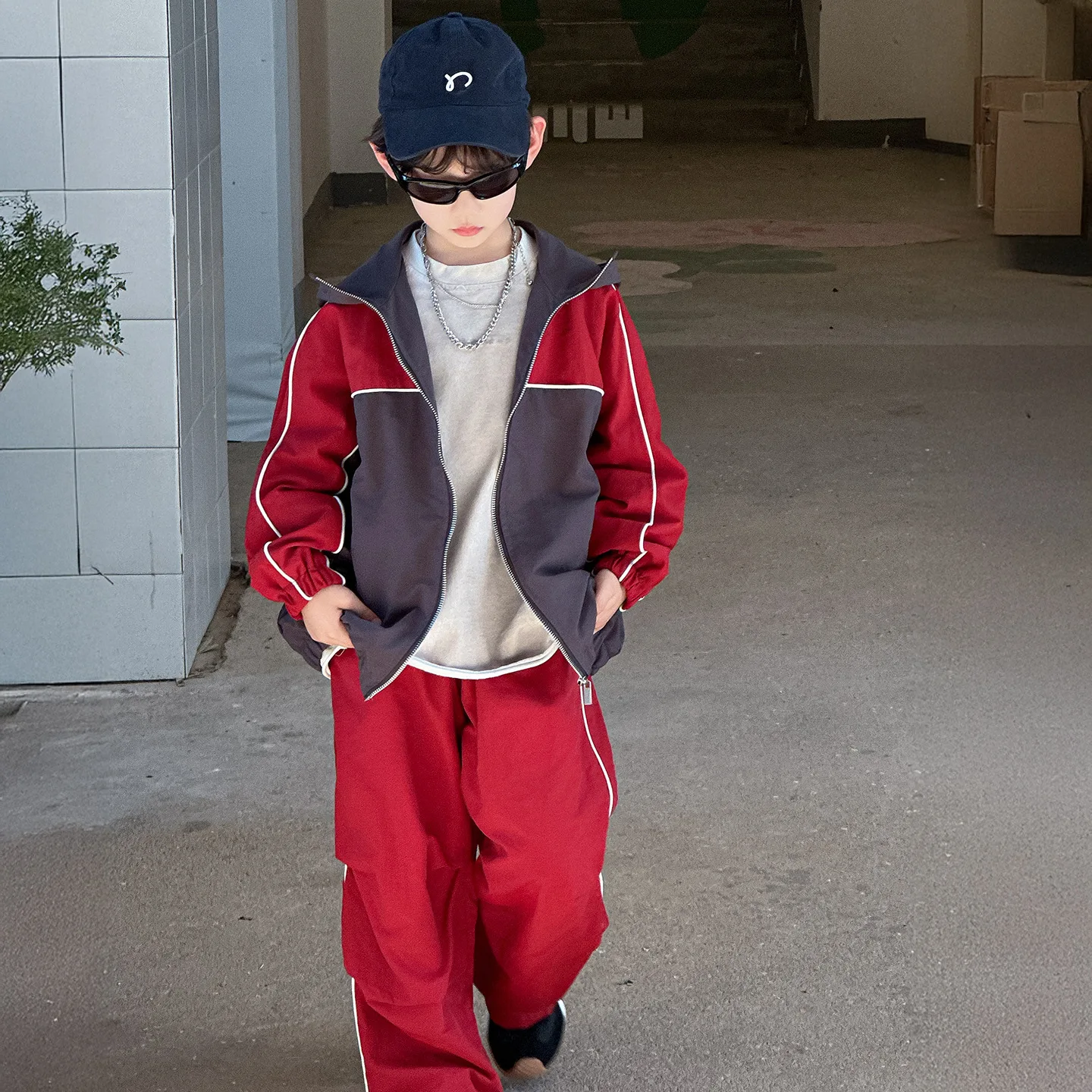 

Color Blocked Coat Straight Leg Pants 2 Piece Set Spring Autumn Fashion Korean 2025 New Color Blocked Casual Loose Sports Set