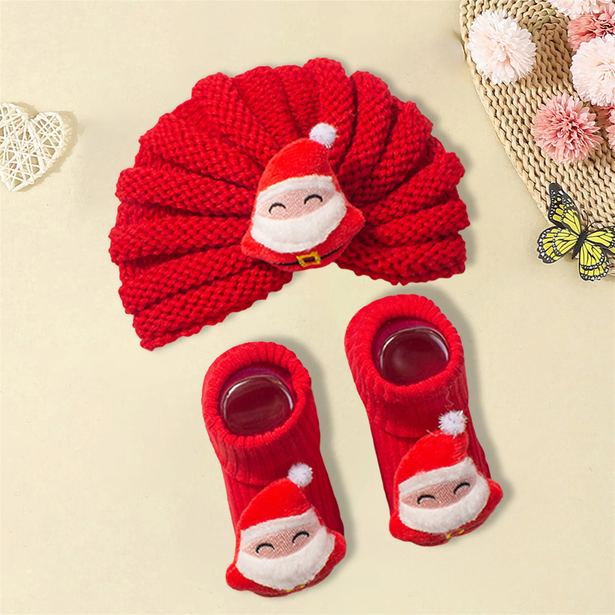 لطيف الطفل الرنة قبعة والقفازات مجموعة دافئة مريحة عيد الميلاد الغزلان ديكور الطفل الشتاء قفازات متماسكة والأحذية كومبو #1