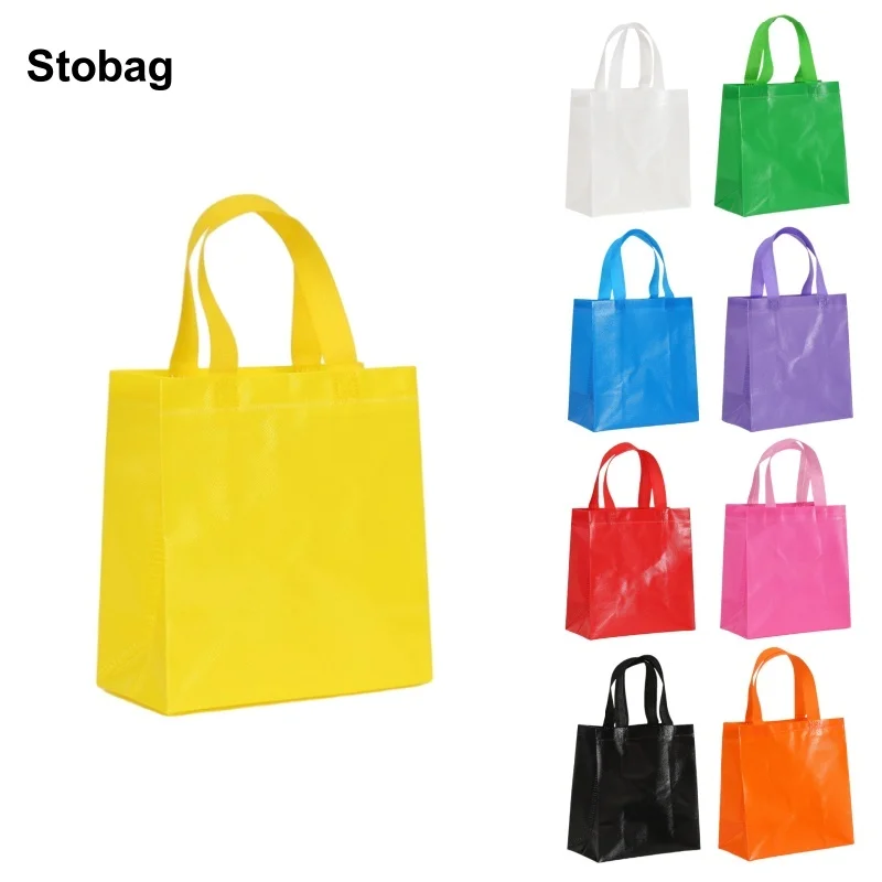 

StoBag 24pcs Wholesale Color Non-woven Tote Bag Fabric Gift Packaging Shopping Handbag Waterproof Storage Reusable Pouch Party