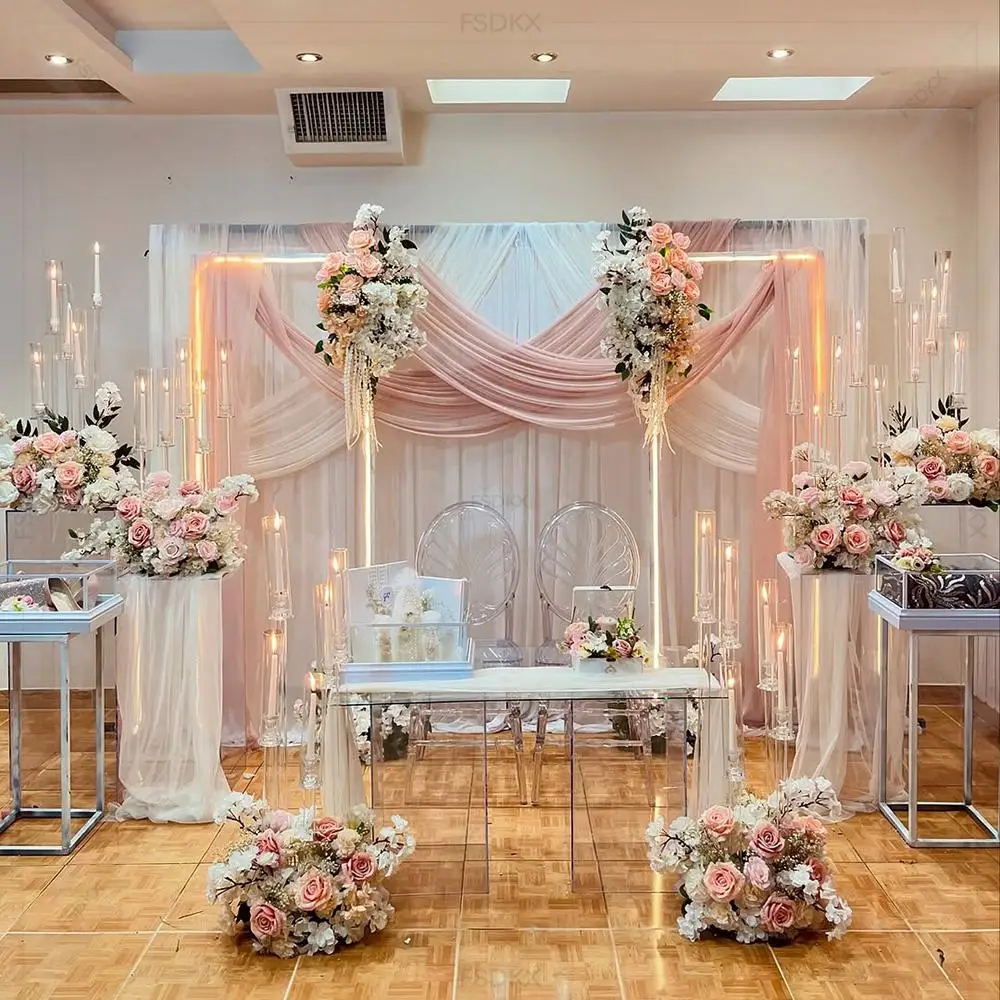 

FSDKX Hot Sale Wedding Stage Decorations Backdrop Party Drapes With Swag Silk Fabric Curtain for Wedding Birthday Event