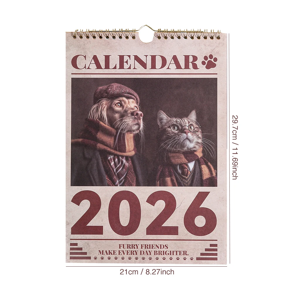 2026 A4 Wall Calendar Cats Dogs Monthly Calendar Check-in Message Planner Calendar For Home Office School Planning Scheduler