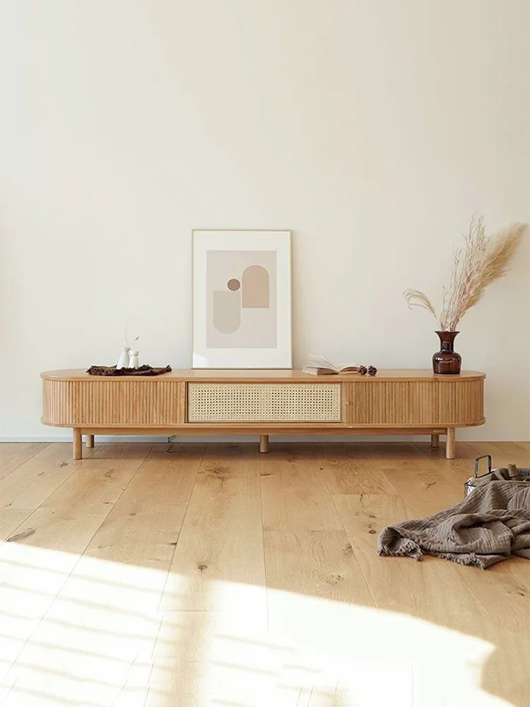 M -style solid wood rattan TV cabinet small household locker simple audio-visual cabinet