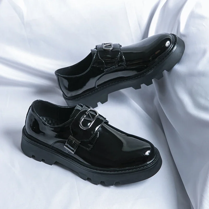 New Black Loafers Men Patent Leather Shoes Breathable Slip-On Solid Casual Shoes Handmade  Size 38-45