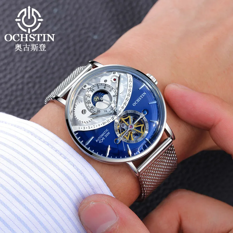 Binger Switzerland Top Brand For Mens Tourbillon Automatic Wristwatch Moon Phase Relogios Masculino ساعات ميكانيكية Mechanical