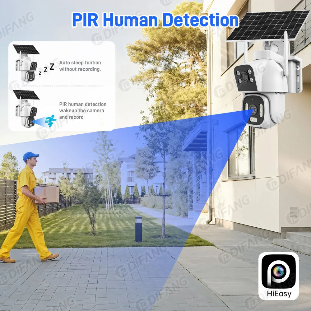 

5K Solar Security Camera, 4G LTE/WiFi Dual Connection, Dual-Lens 10MP, Full Color Night Vision, SIM Card Supported,