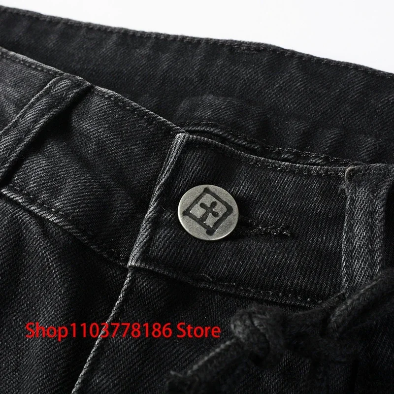 KSUBI Cross Jeans American Trend Streetwear Stretch Slimfit Denim Pants Pleated Ripped Black Small Feet Trousers Unisex